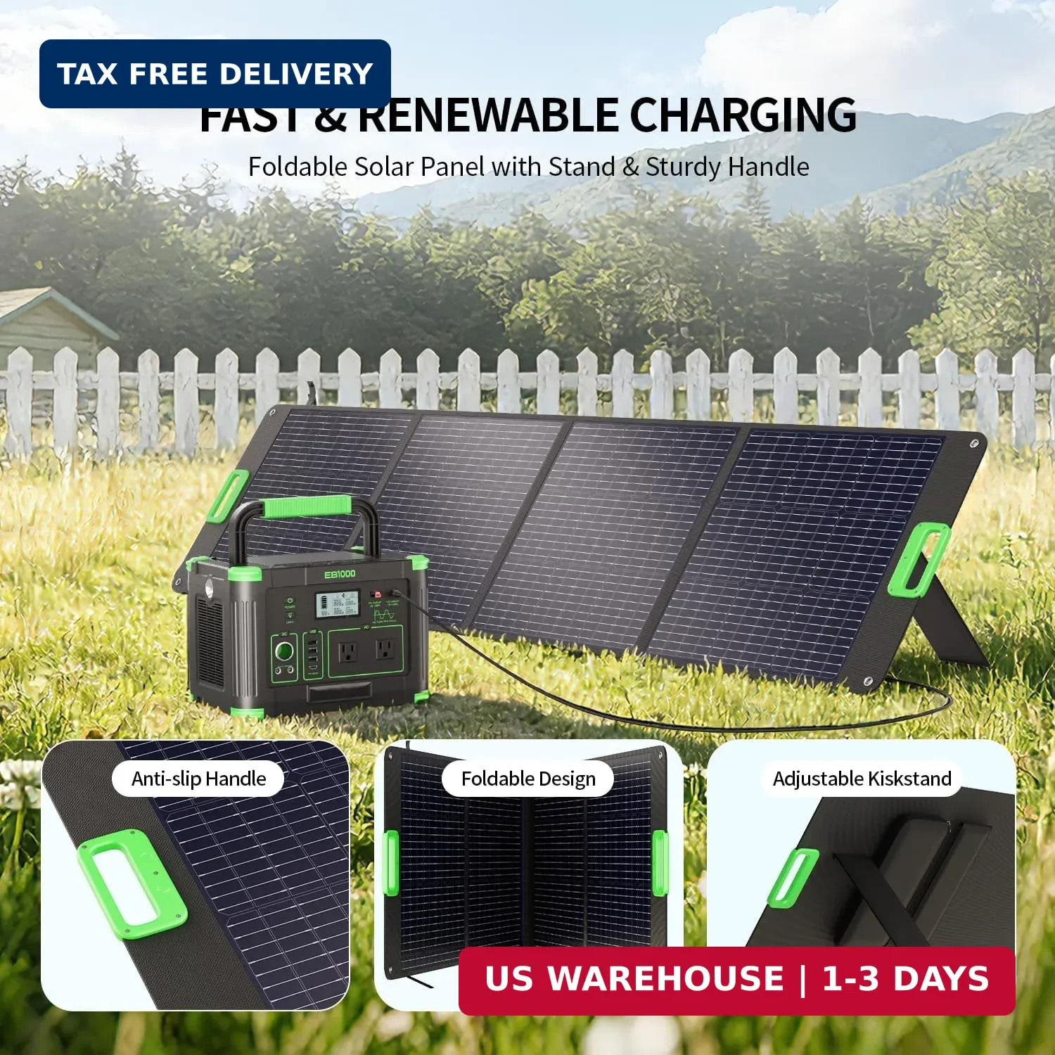 200W Portable Solar Panel Charger with 4 Kickstands, IP65 Waterproof Foldable So