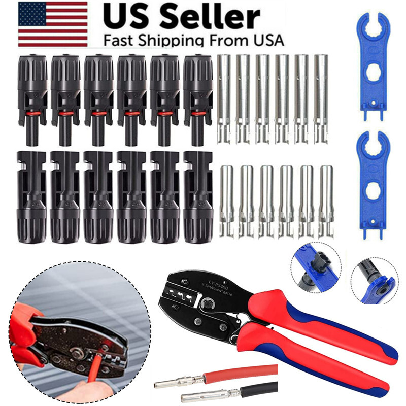 6/12Pairs Solar Panel PV Cable Connectors Wire Crimper Pliers Crimping Tool Set
