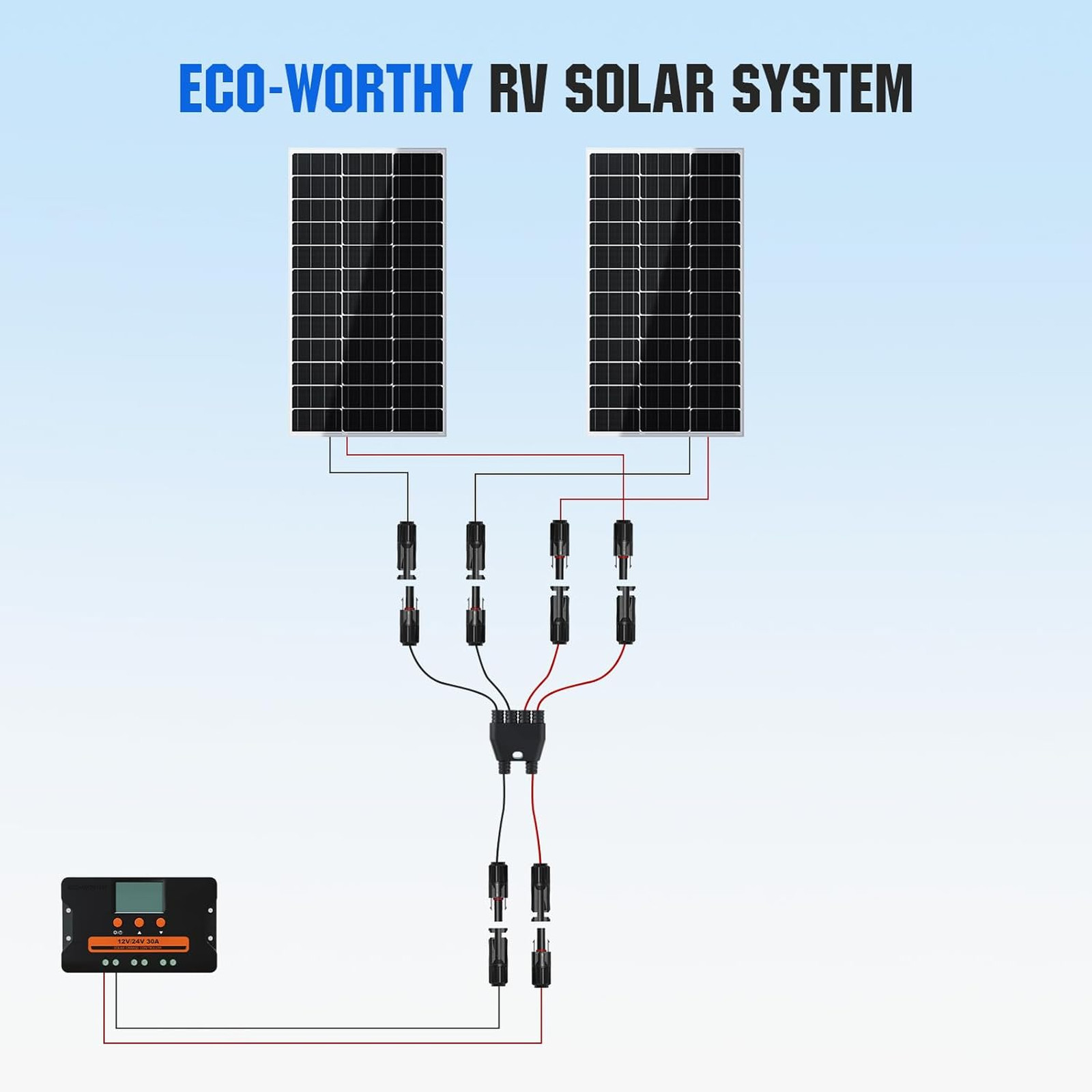 Integrated Solar Connector 2-4 Y Branch Parallel PV Adapter Cable Wire Plug Kit