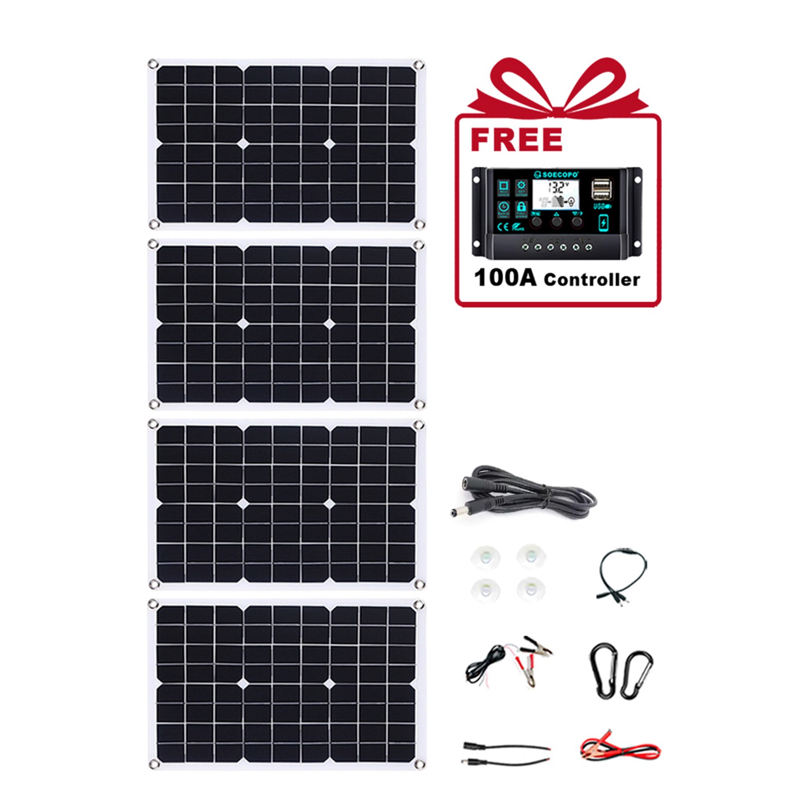 4x500W Solar Panels-100A Controller+Y-Cable+Suction Cups for Home/Outdoor PoweP5