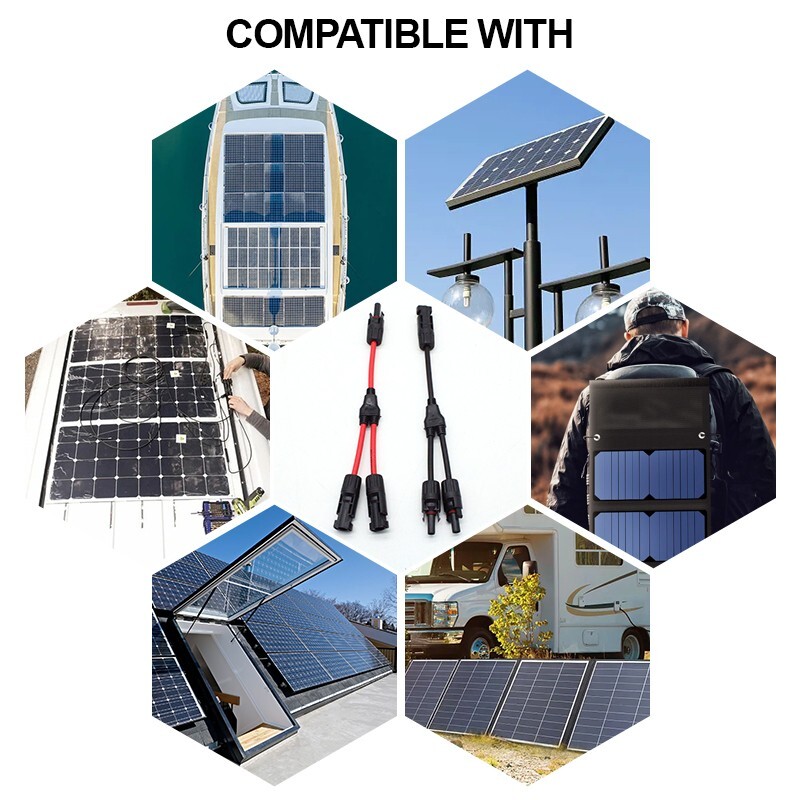 1pair 30A 1 to2 Y Branch Solar Panel Connector Cable Parallel Adapter Waterproof