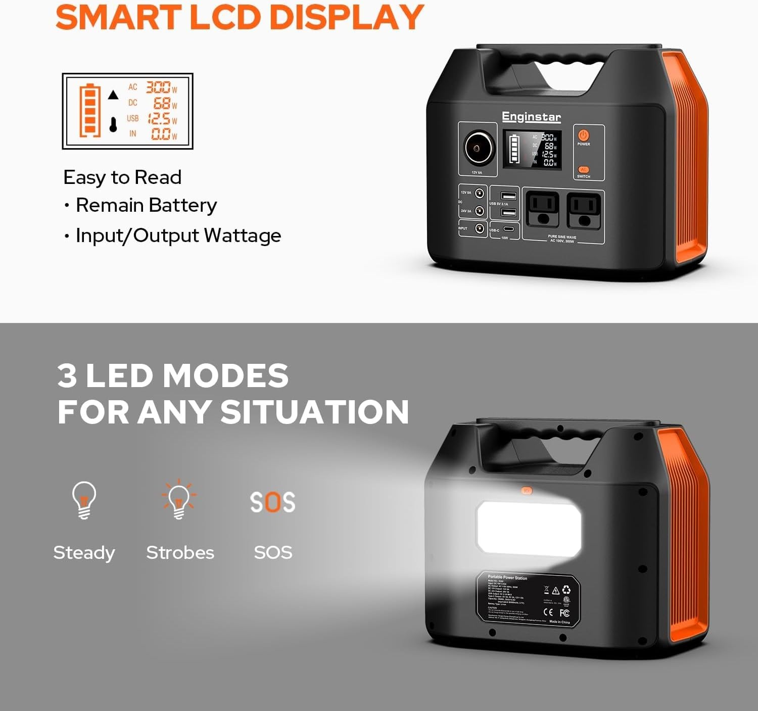 EnginStar Portable Power Station 300W 296Wh Battery Bank with 110V Pure Sine Wav