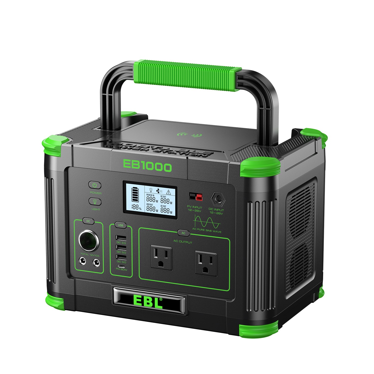 1000W 999Wh Portable Power Station LiFePO4 Generator Camping Home Backup Battery