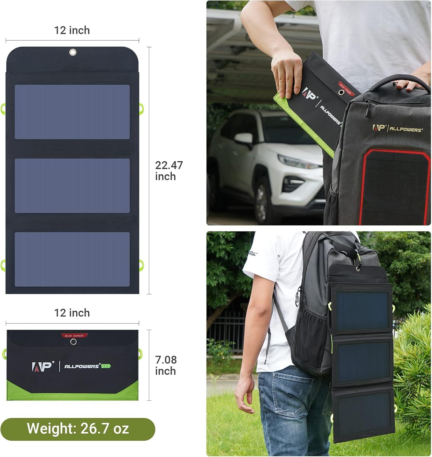 Portable 21W Solar Panel Charger 10000mAh Power Bank For Camping Hiking iPhone