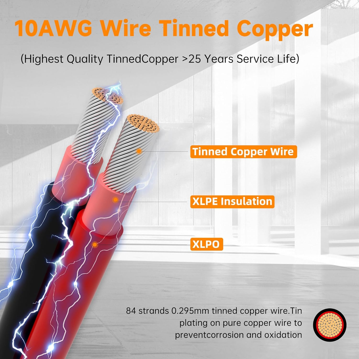 Solar Extension Cable 10 Gauge Panels Wire 3Ft 10AWG (6mm²) PV Wires SJZSUNRUN T