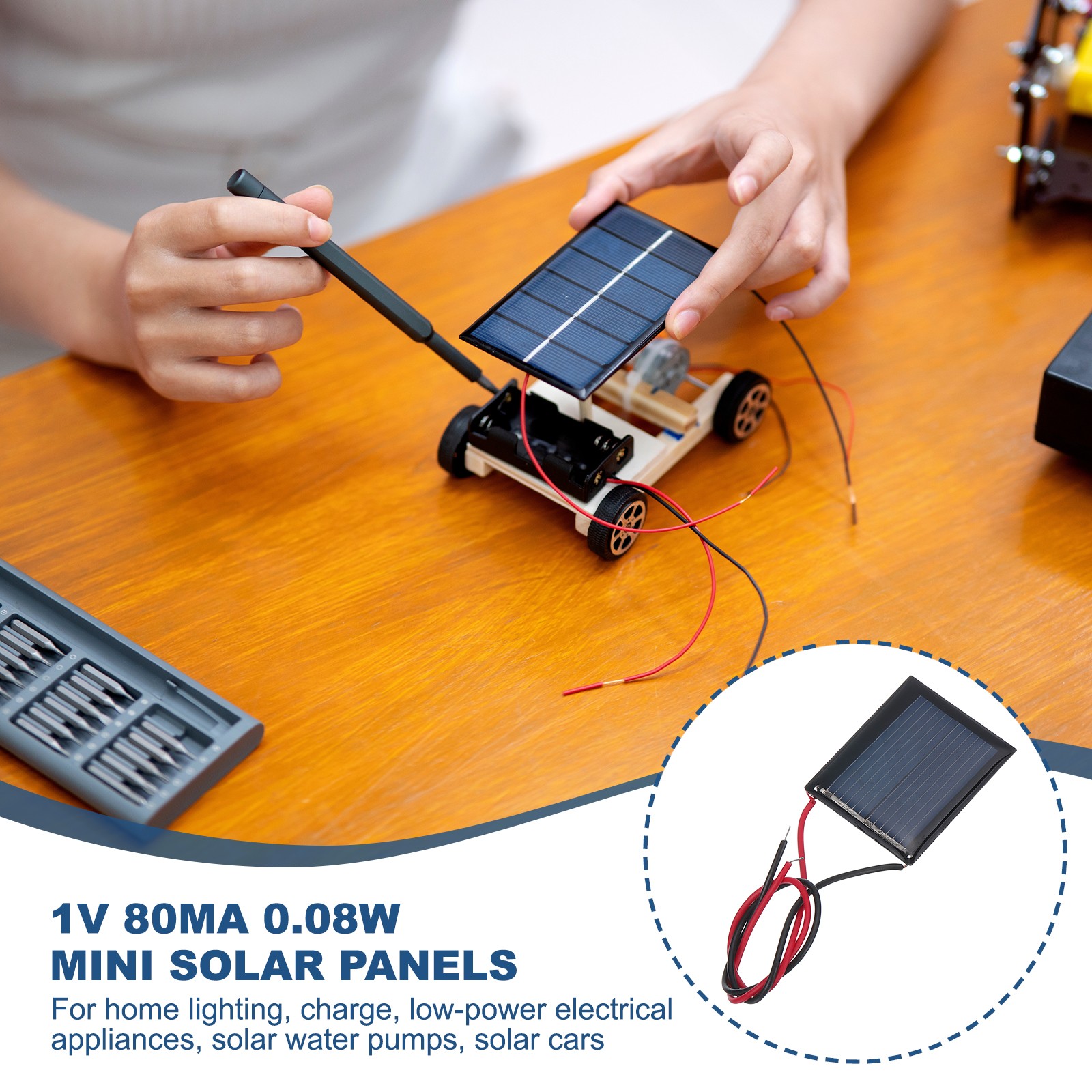 5 Pcs 1V 0.08W 80mA Mini Solar Panels with 2 Cable 30mm x 25mm
