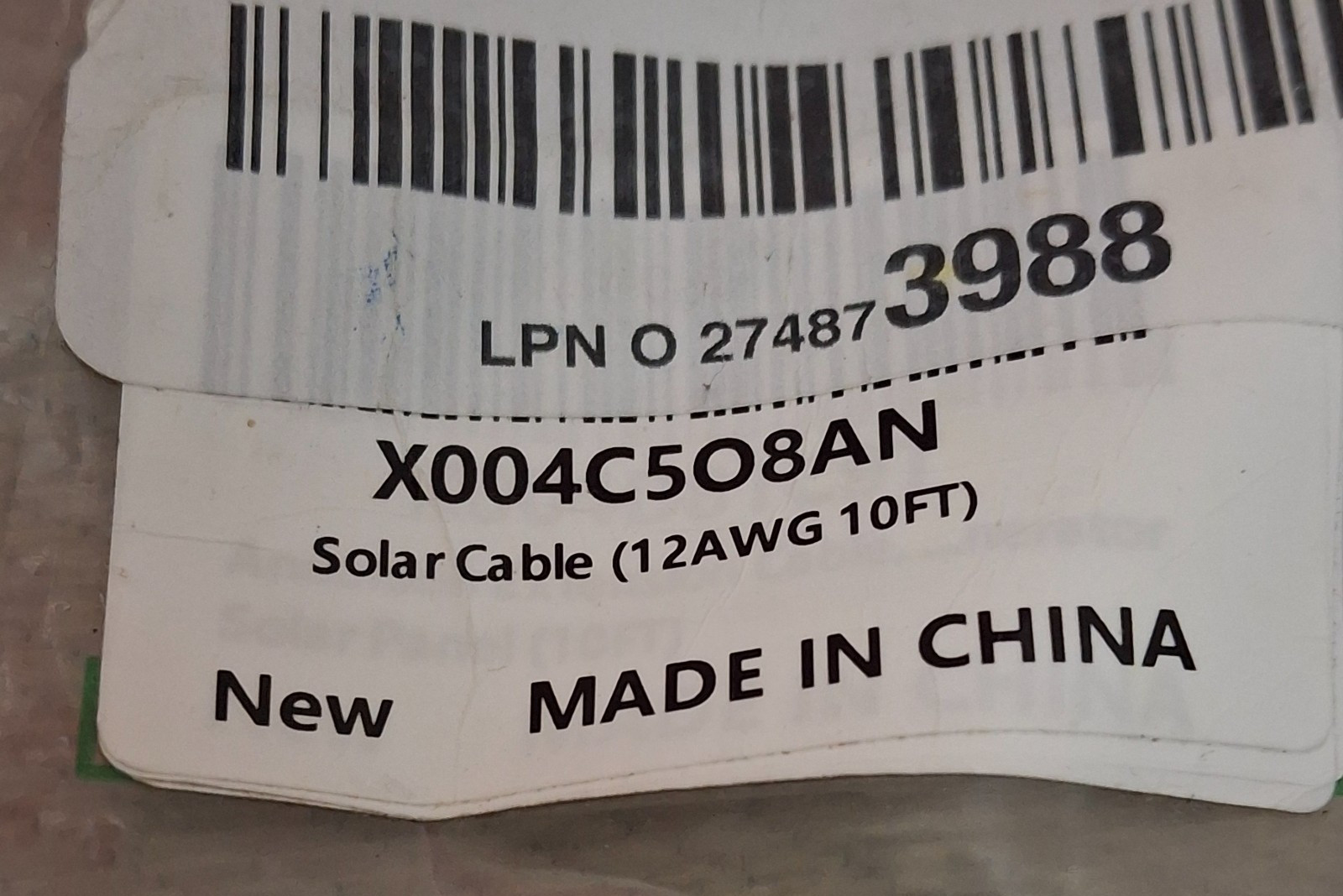 Bateria Power Solar Panel Extension Cable 10 ft 12AWG E492515 300V FTI ZXC