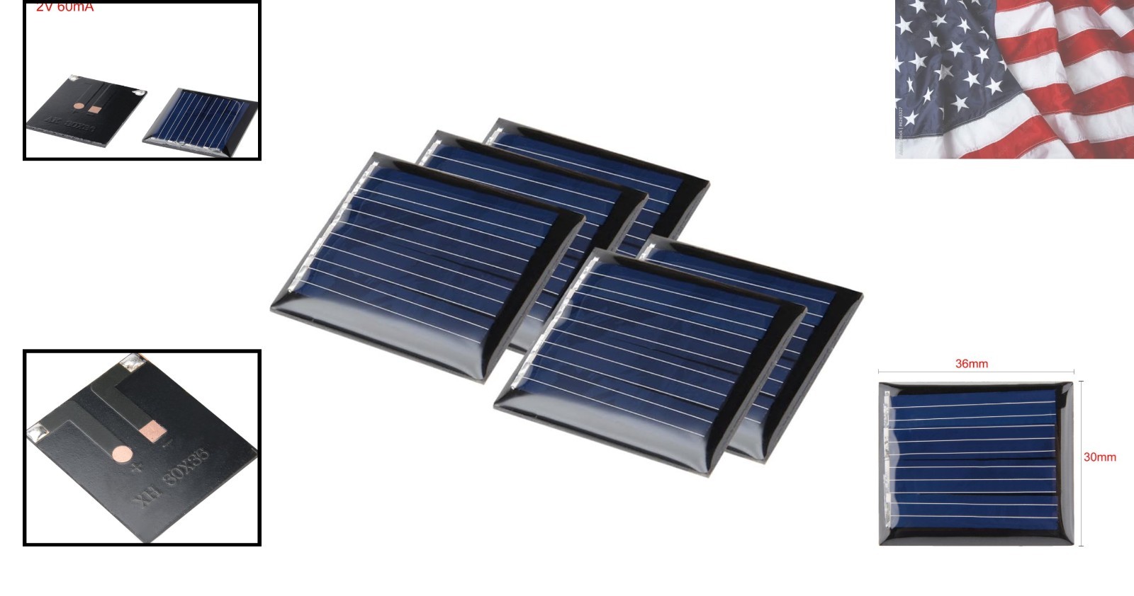 5Pcs 2V 60mA Poly Mini Solar Cell Panel Module DIY for Light Toys Charger 30m…