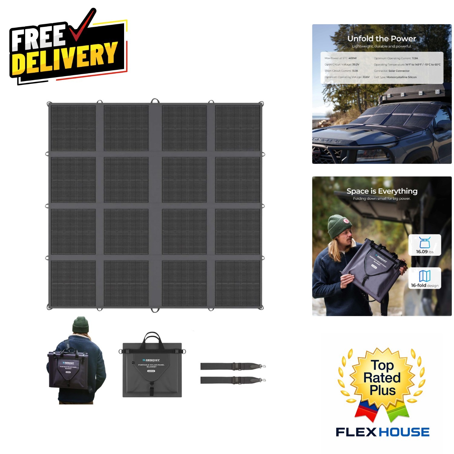Ultra-Lightweight 400W Solar Panel Blanket: 16-Fold Design for Easy Transport