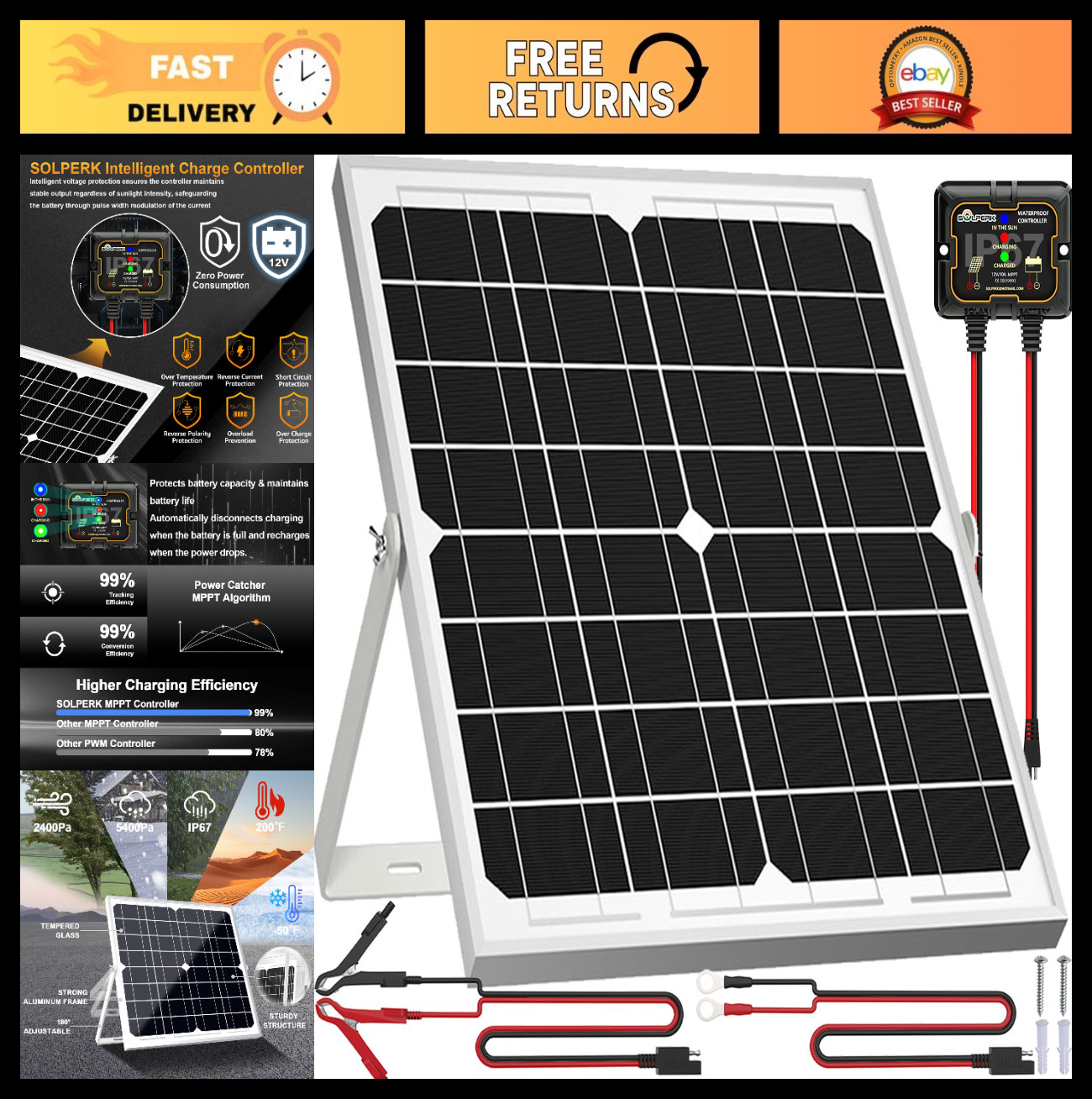 20W 12V Solar Panel Kit, Waterproof Trickle Charger + MPPT Controller & Mount Br