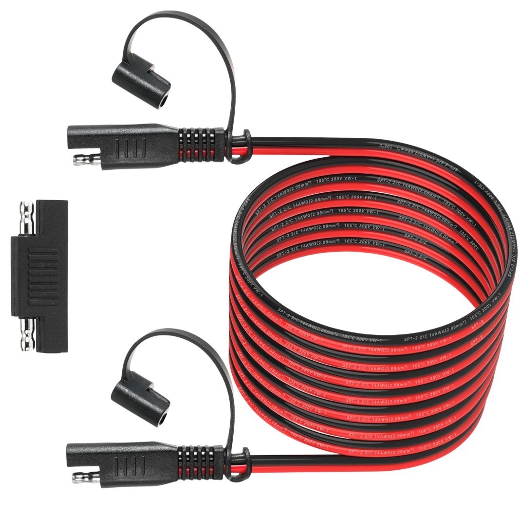 SAE 14AWG 12FT Extension Cable with Polarity Adapter for Solar RV Battery Marine