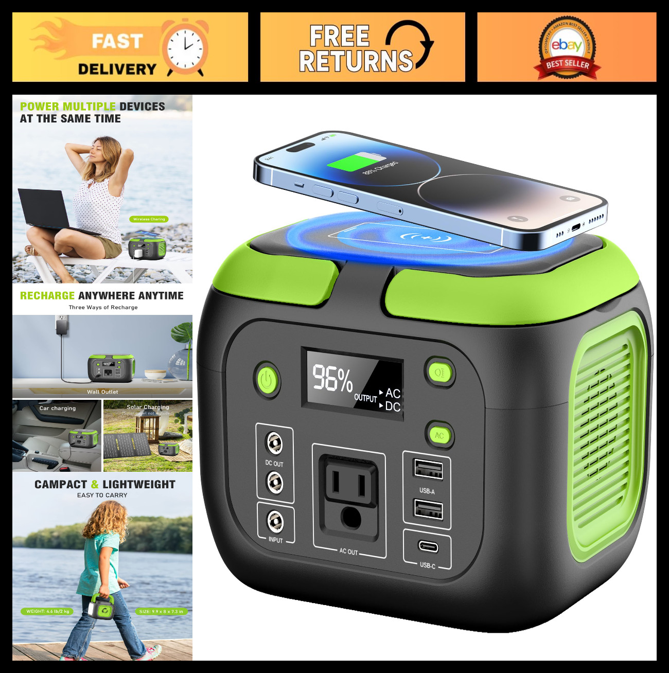 200W Portable Power Station 42000mAh Solar Generator AC/DC/USB Backup Battery fo