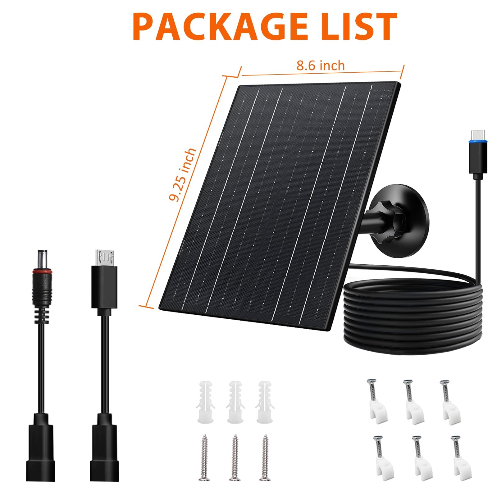 10W Solar Charger, 5V Solar Panel for Cameras with USB-C/Micro USB/DC 5.5×2.1…