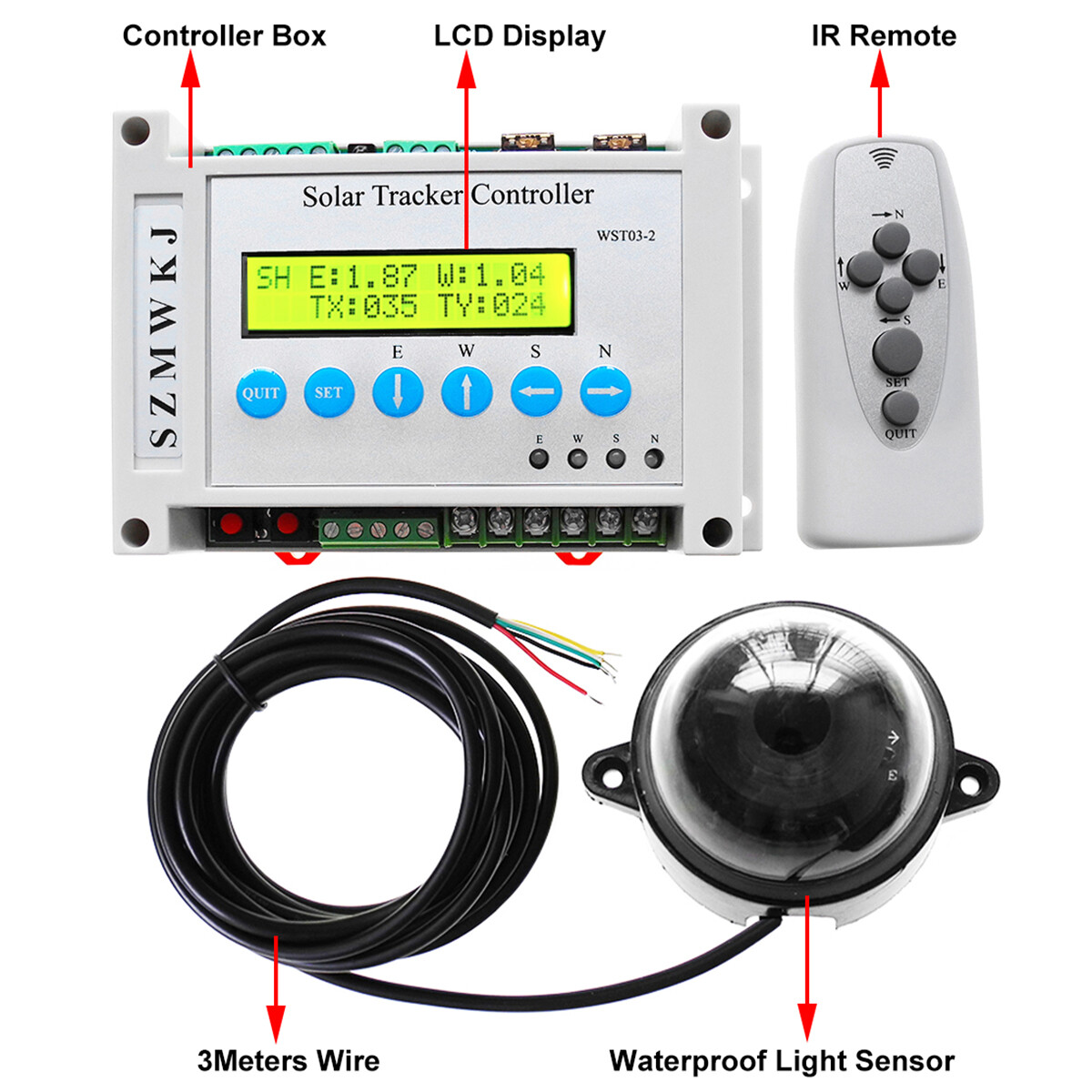 Electronic LCD Dual Axis Solar Tracker Controller +IR Remote Control +Anemometer