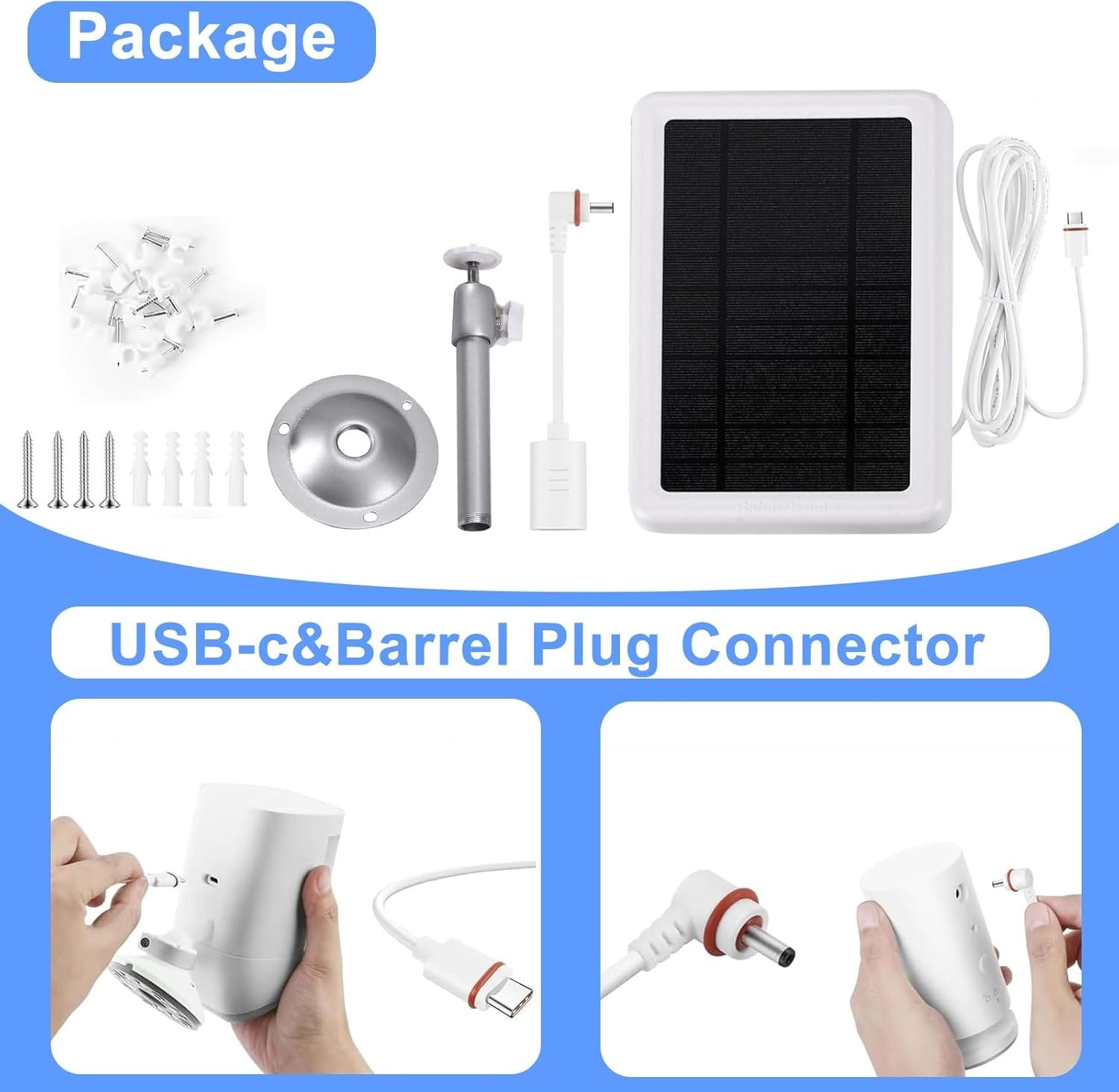 5W Solar Panel Charger for Ring Camera, Compatible with Ring Stick up Cam/Pro Ba