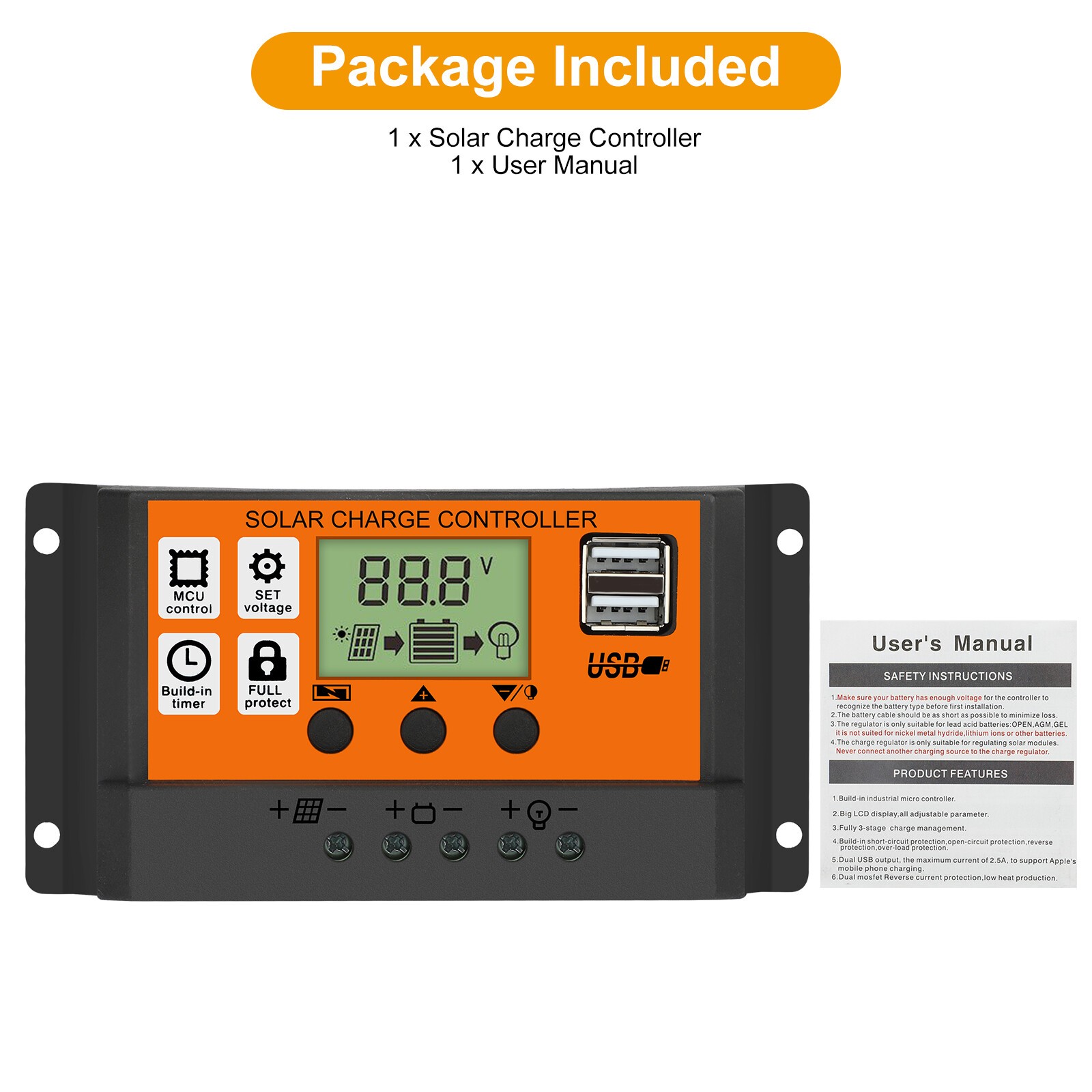 100A MPPT Solar Panel Regulator Charge Controller Auto Focus Tracking 12/24V