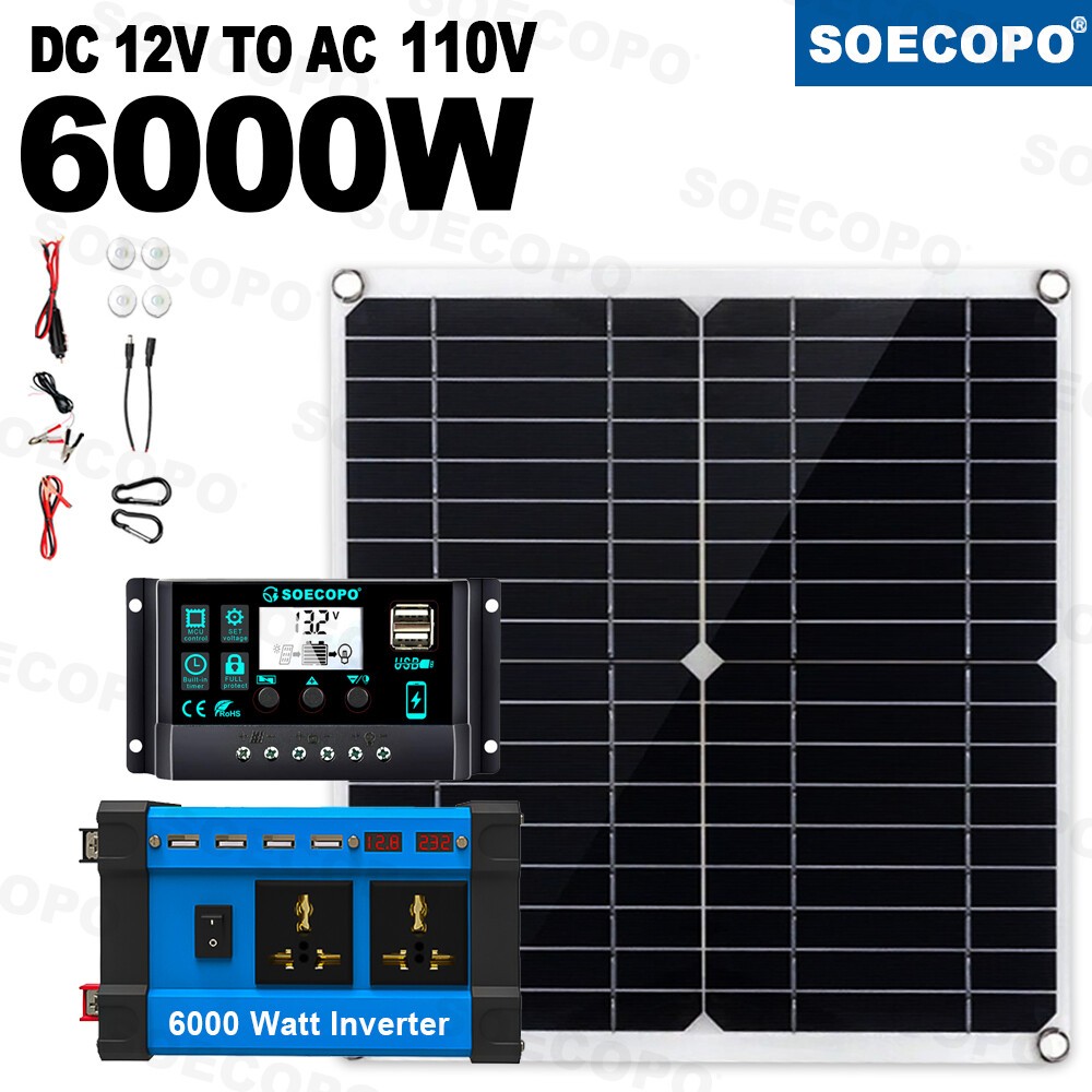 6000W 110V 100A Solar Panel Kit Complete Solar Power Generator Home Grid Systehx