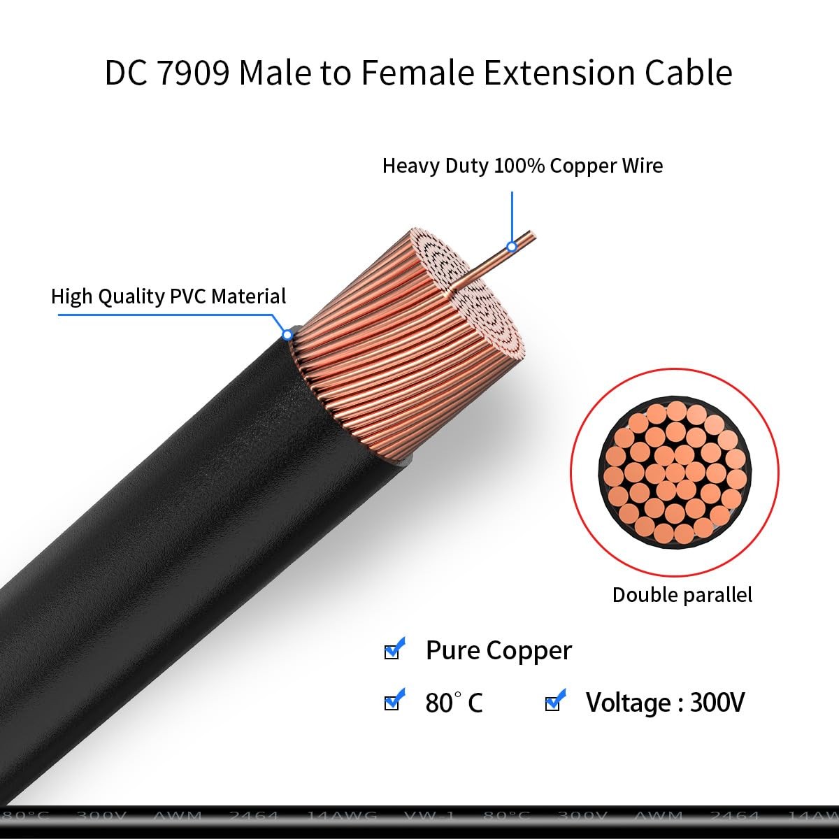 DC Power Extension Cable, 14AWG 10FT 8mm Male to Female Extension Cord Compat…