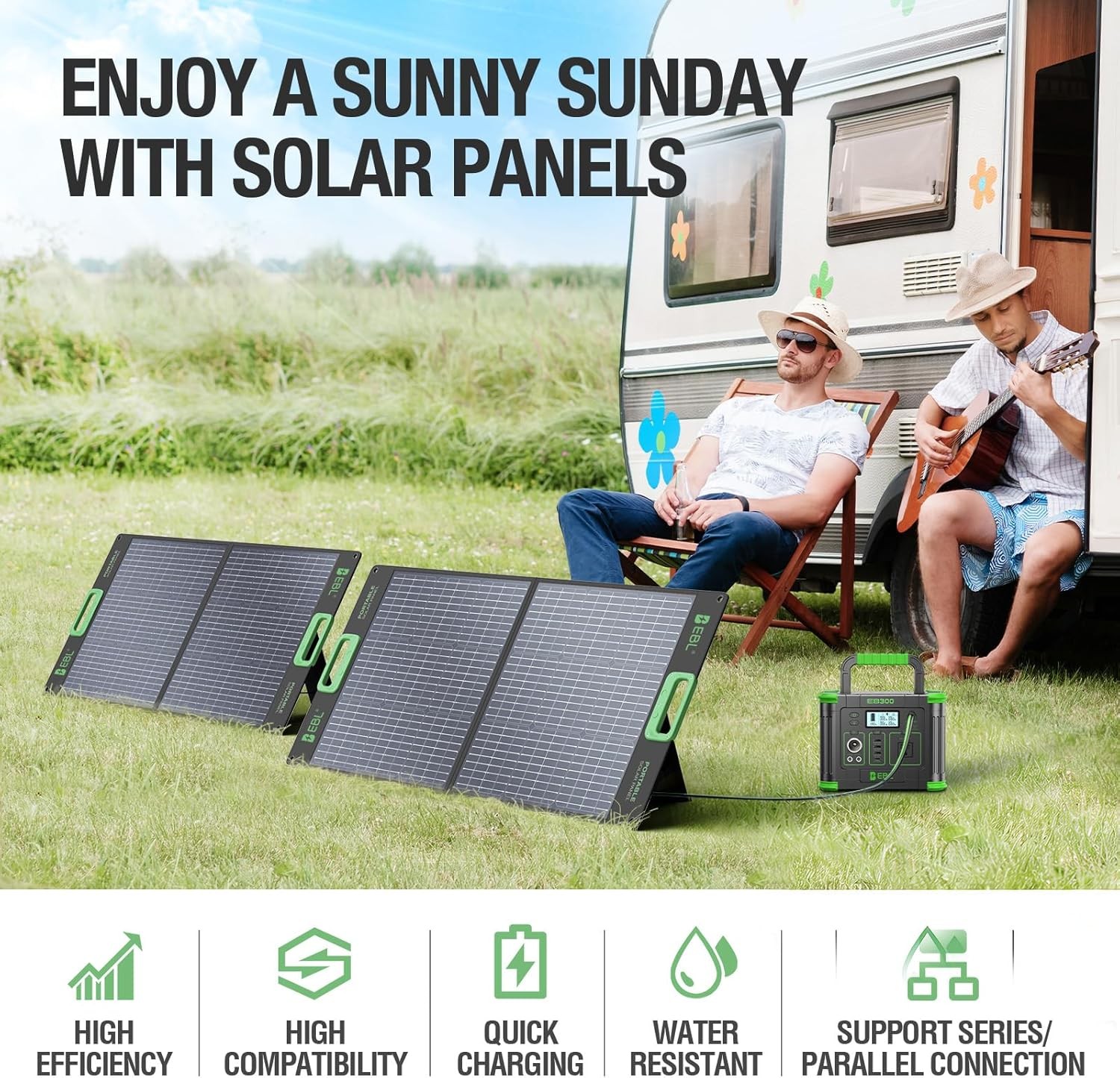 EBL 100W Portable Solar Panel Foldable Power Station IP65 Waterproof