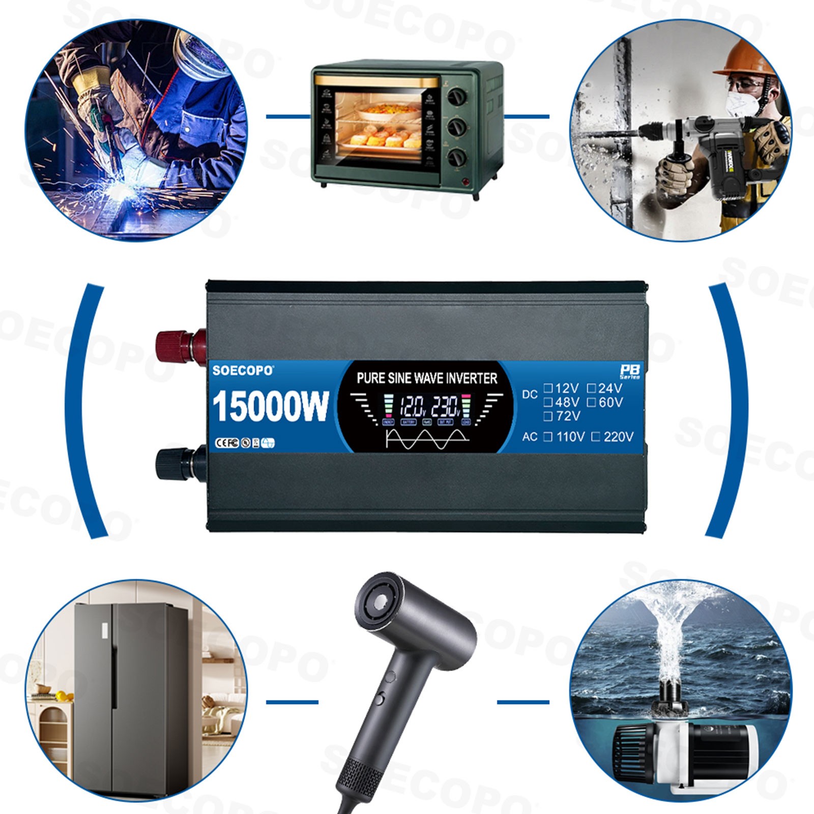 15000W Peak Solar System Kit Flexible Panel 12V To 110V 220V Inverter Generator