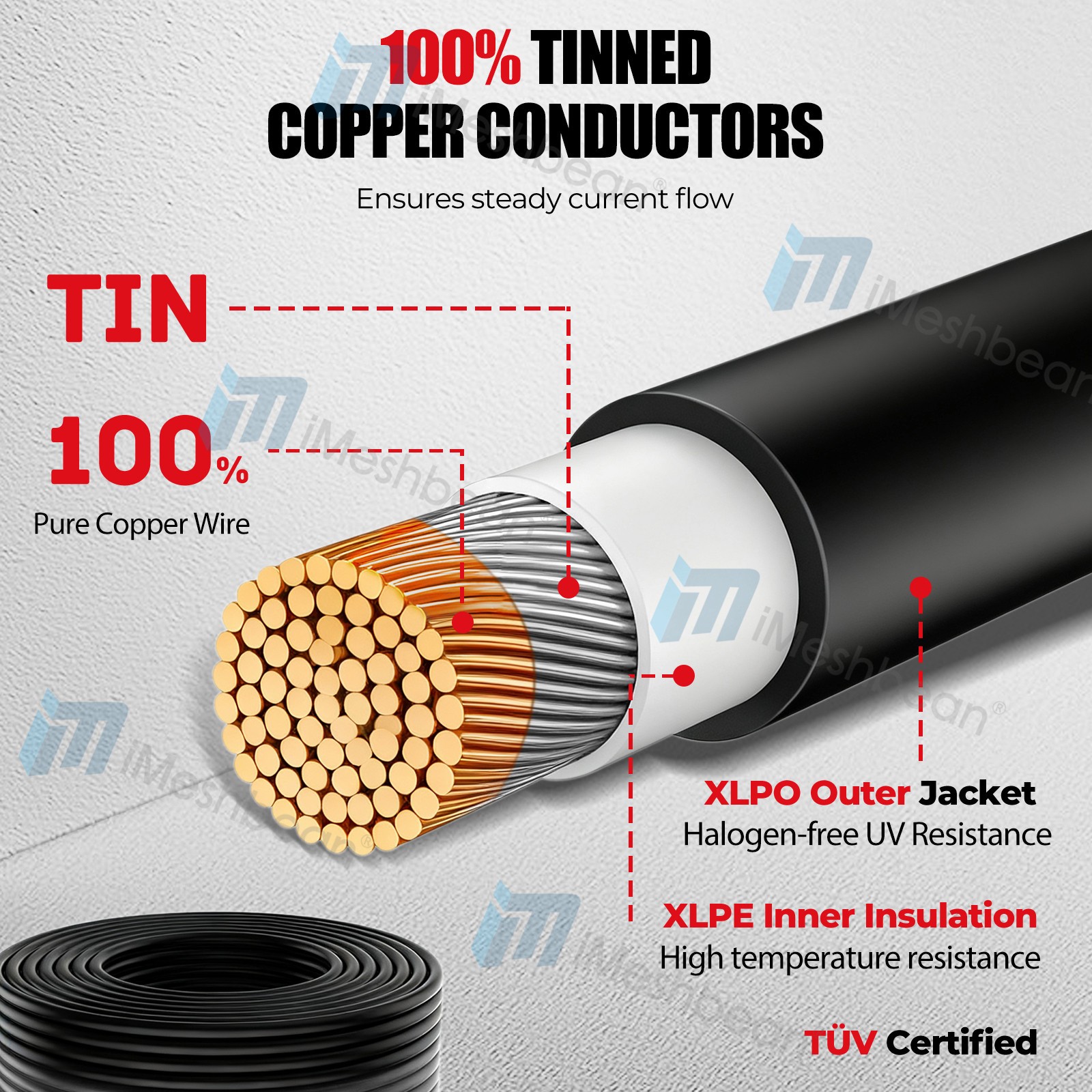 200FT 10AWG Black Solar Panel Extension Cable PV Wire Waterproof Solar Connector