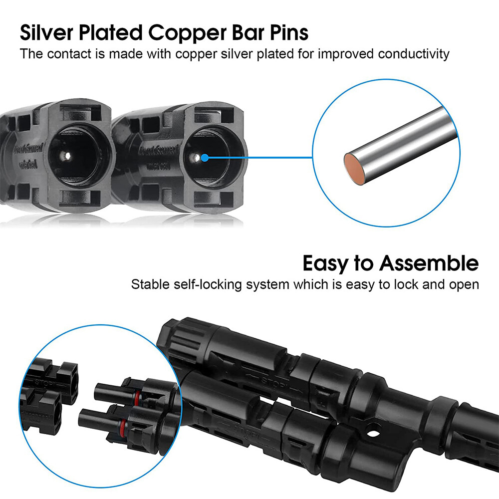 Solar Panel Y T Branch Connectors 1 to 2 1 to 3 1 to 4 IP67 Waterproof 30A MC4