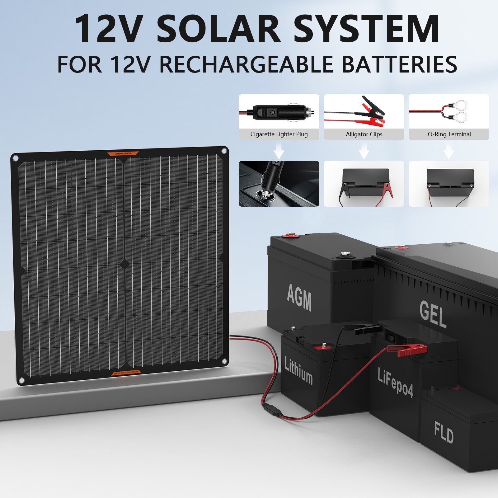 30W Solar Battery Maintainer 12V Small Portable Solar Panel Battery Charger