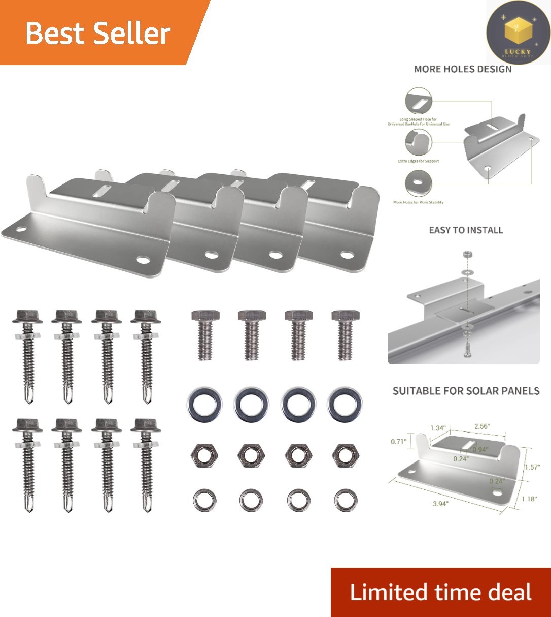 Versatile Solar Panel Z-Brackets for Roof, RV, and Boat Installations – Set of 4