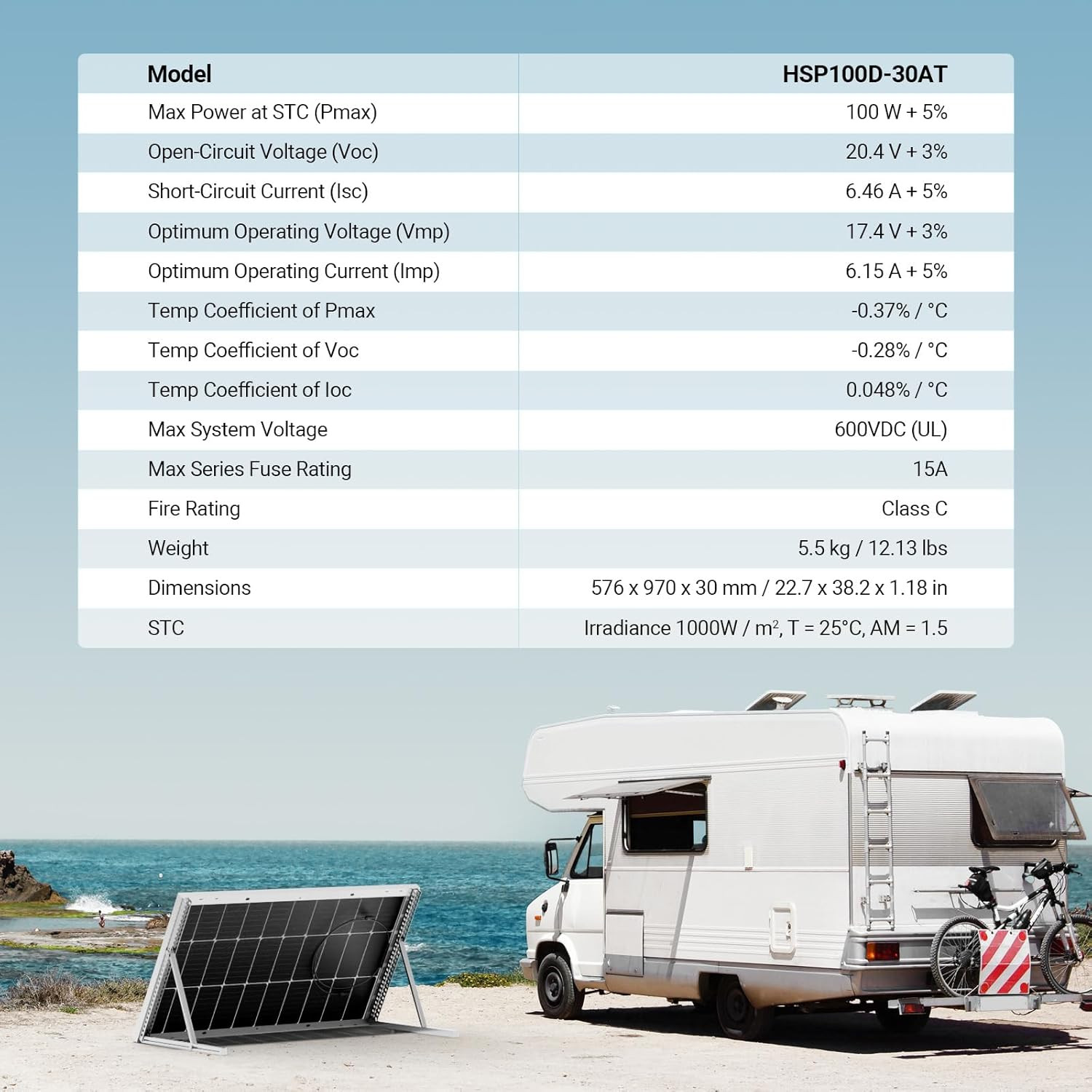 100W Bifacial Solar Panel 12V High Efficiency up to 25% with PERC Cell Technolog