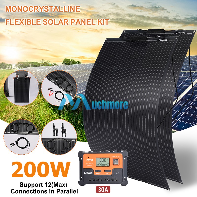 200W Kit Monocrystalline Solar Panel 12V Charging RV Camping Home Off-Grid Boat