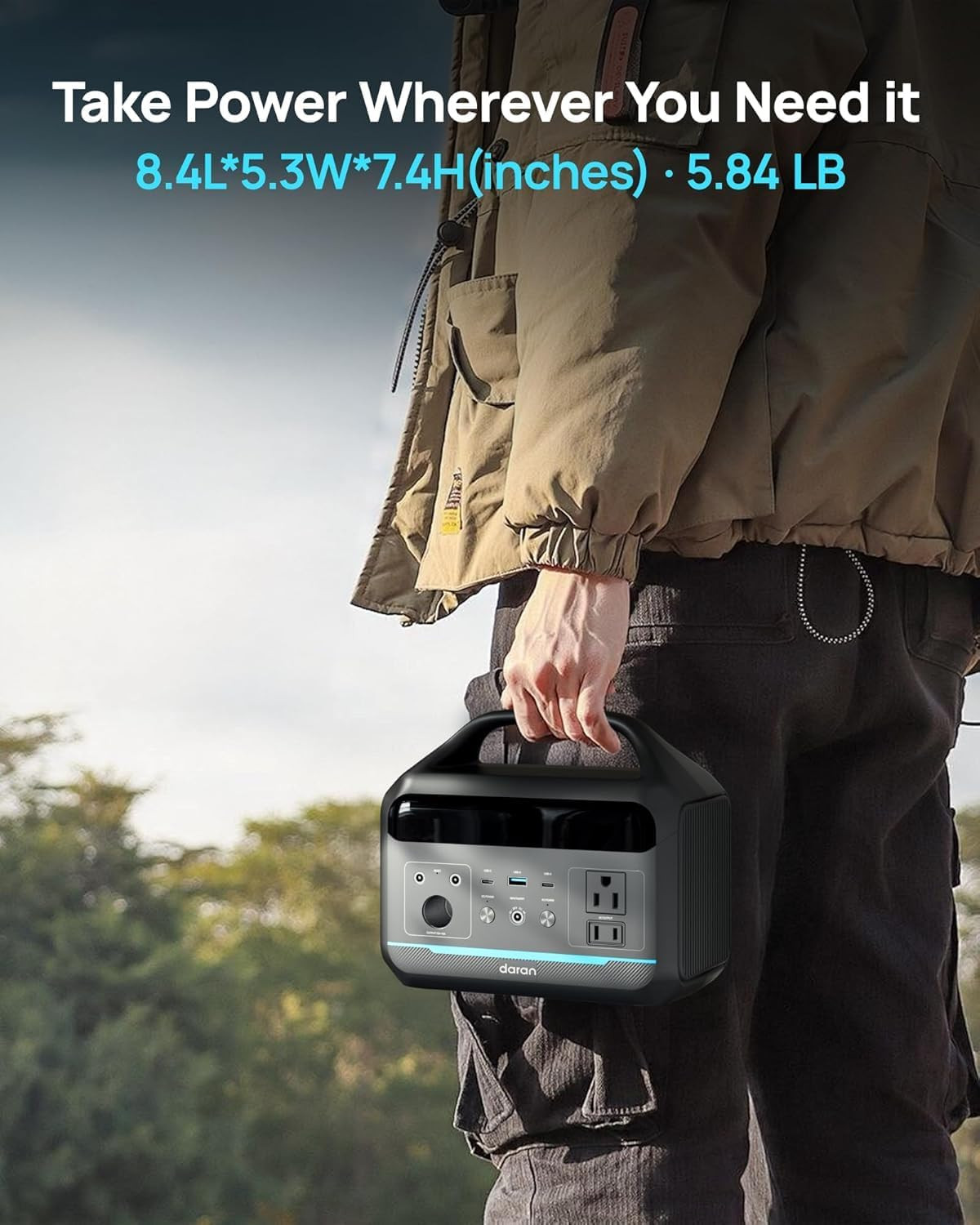 Portable Power Station 300W, 192Wh Lifepo4 Battery, Solar Generator with 110V AC
