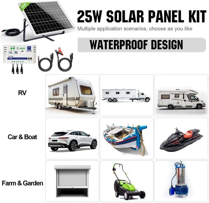 Waterproof Solar Panel Kit – 25 Watts + Charge Controller