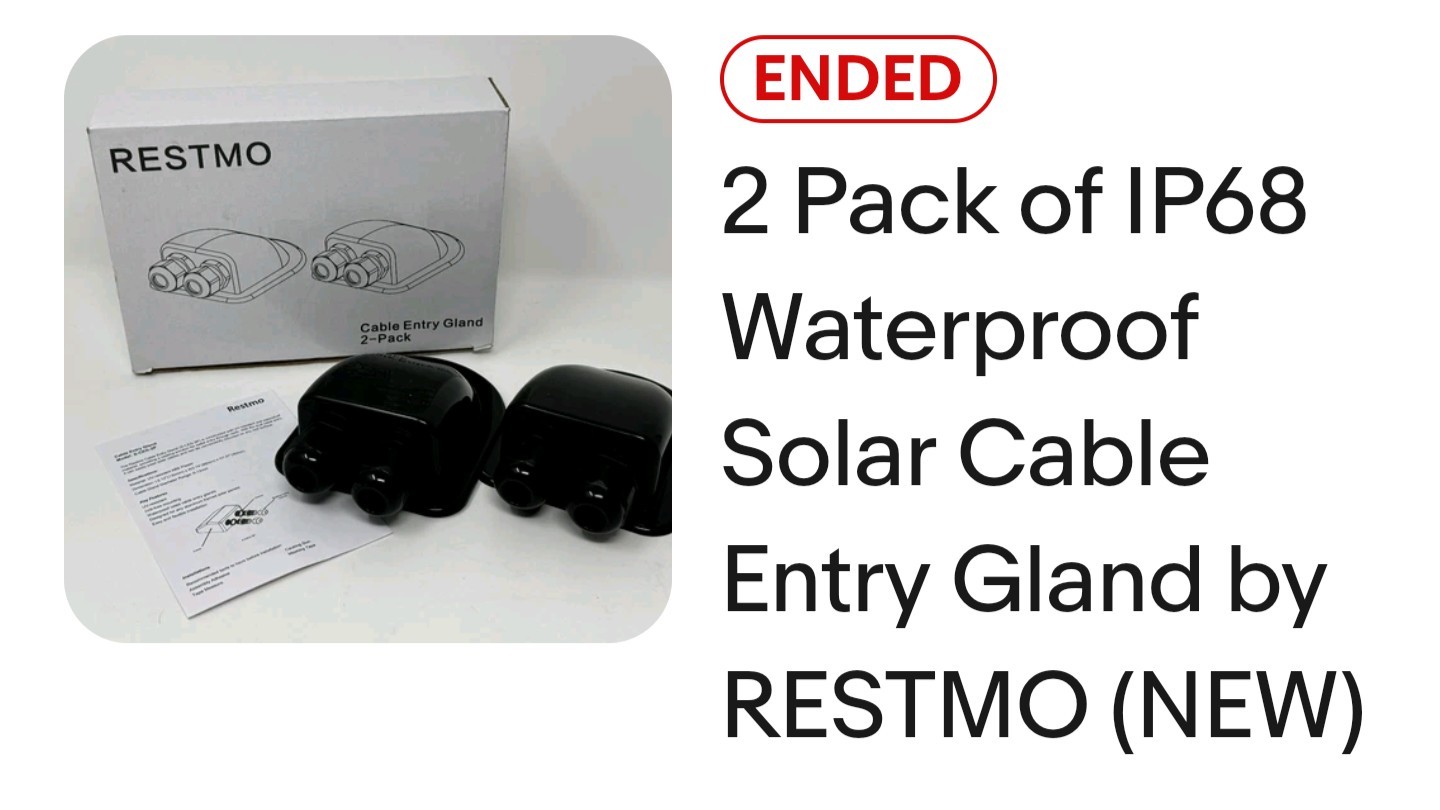 2 Pack of IP68 Waterproof Solar Cable Entry Gland by RESTMO (NEW)