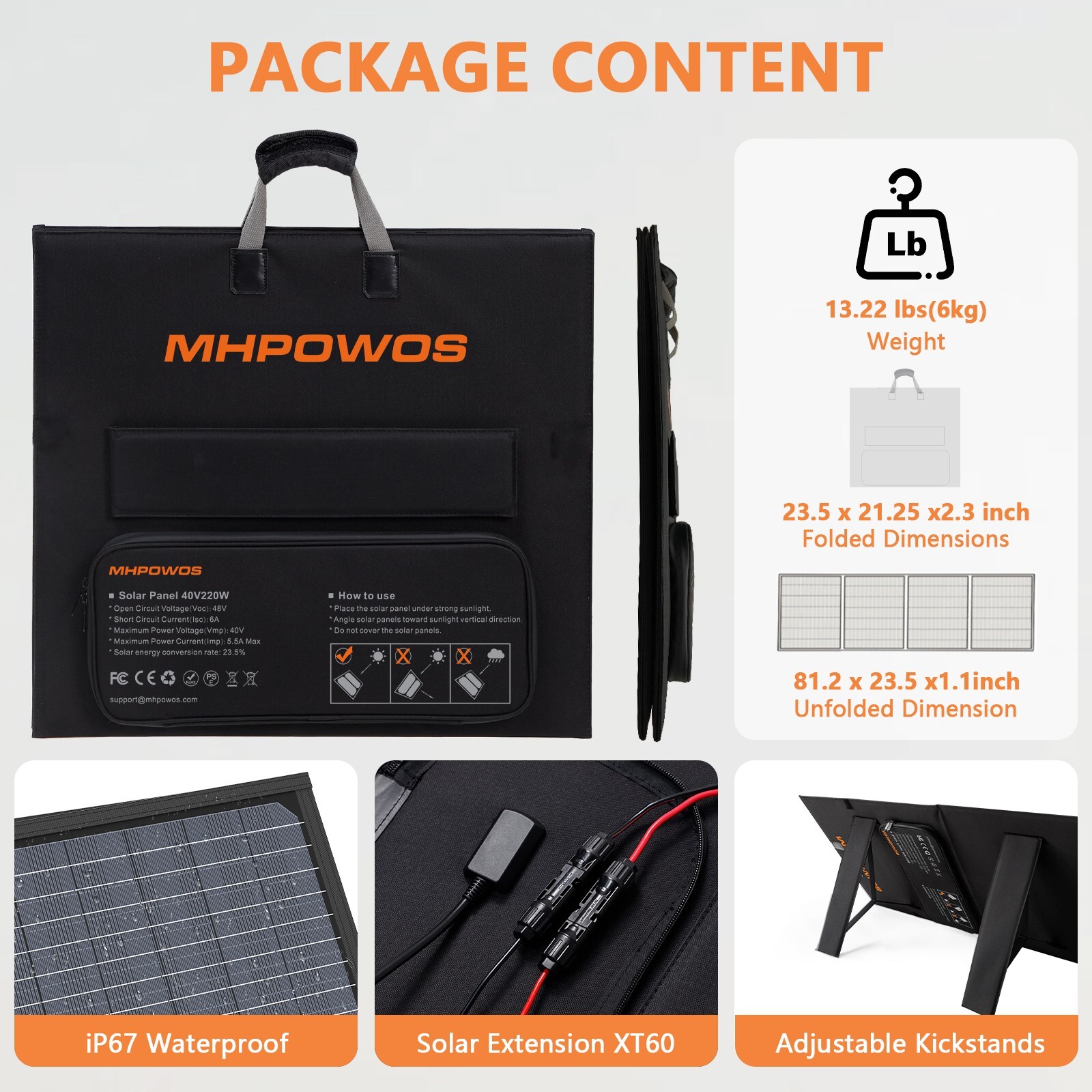 MHPOWOS 220 Watt Foldable Monocrystalline Solar Panel Charging for Powerstation