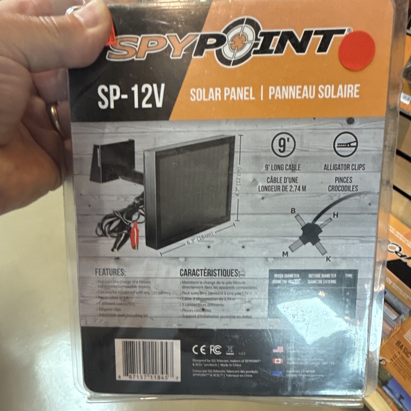 SPYPOINT SP-12V 12V Solar Panel 10-19W Weather Resistant Alligator Clips