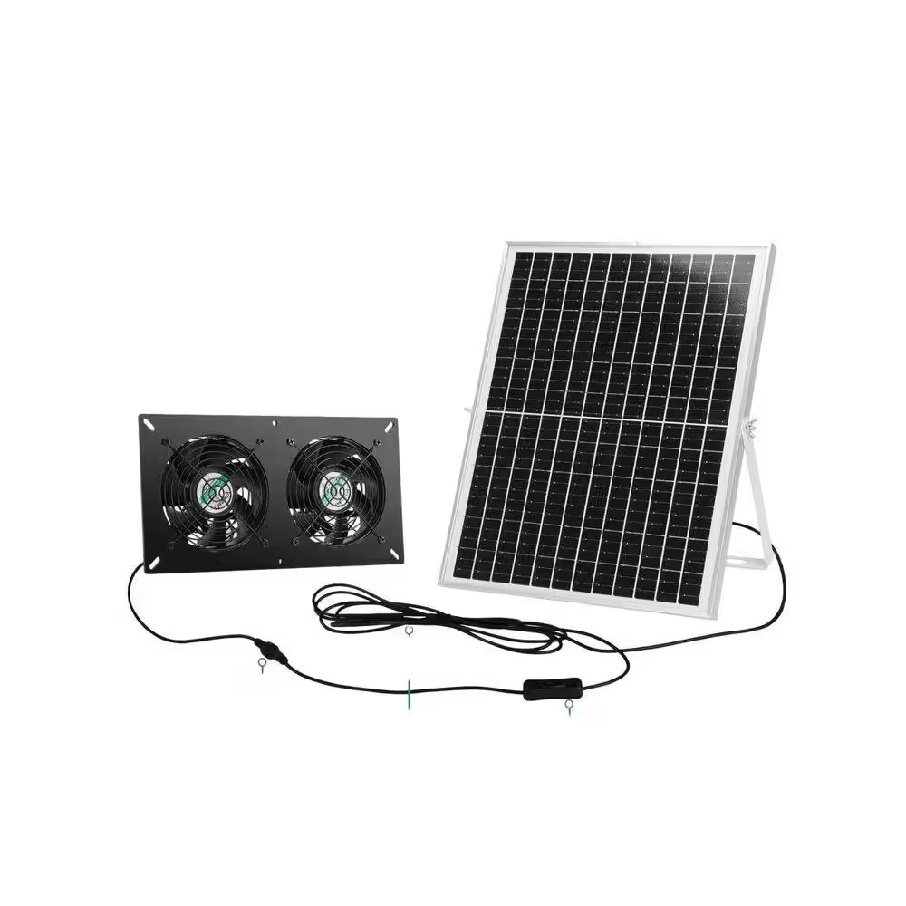 25W Solar Dual Fan Kit for Outdoor Ventilation, IP65 Weatherproof, 14.7 Ft. Cord
