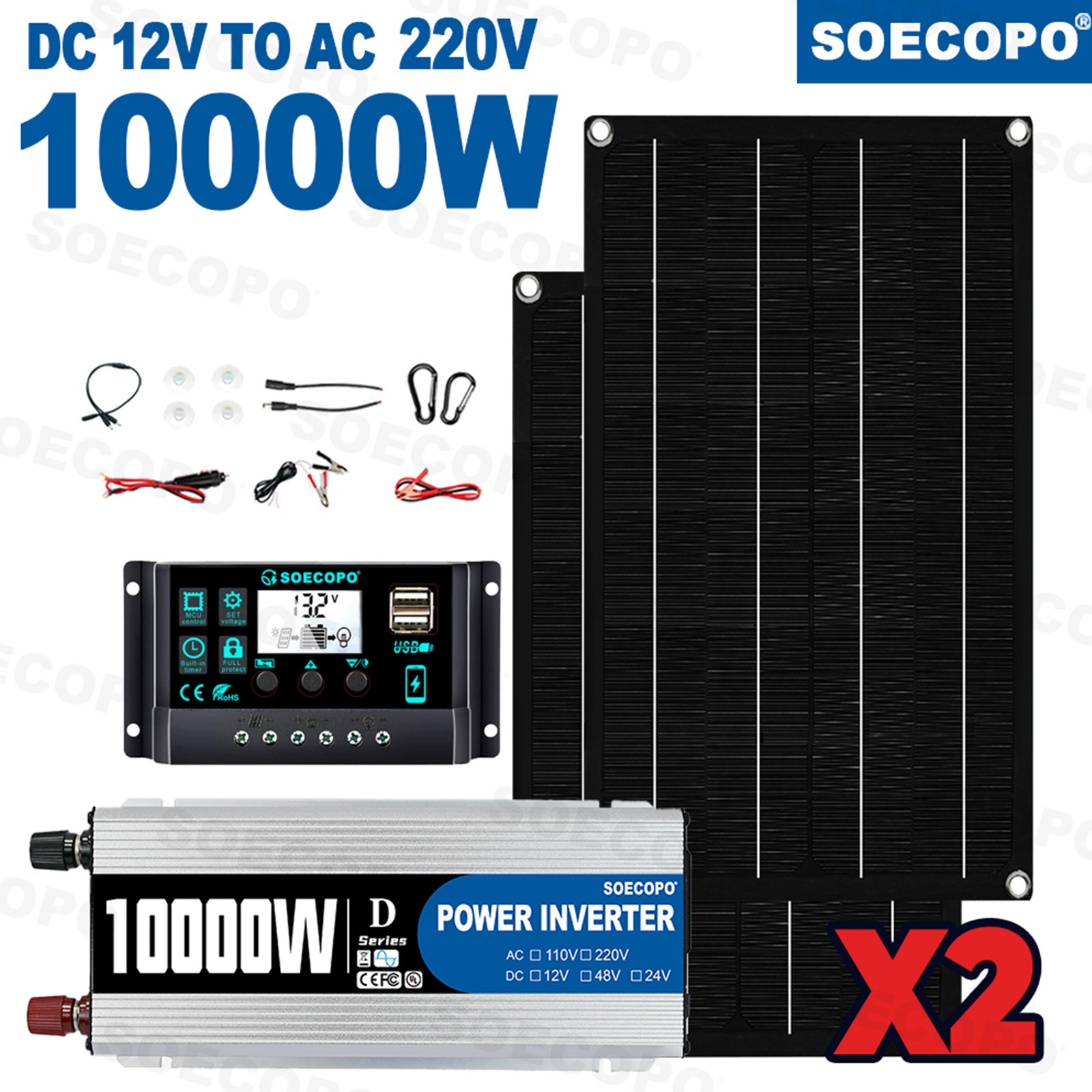 10000W Solar Starter Kit 2x High-Yield Solar Panels + 100A Charge Controller