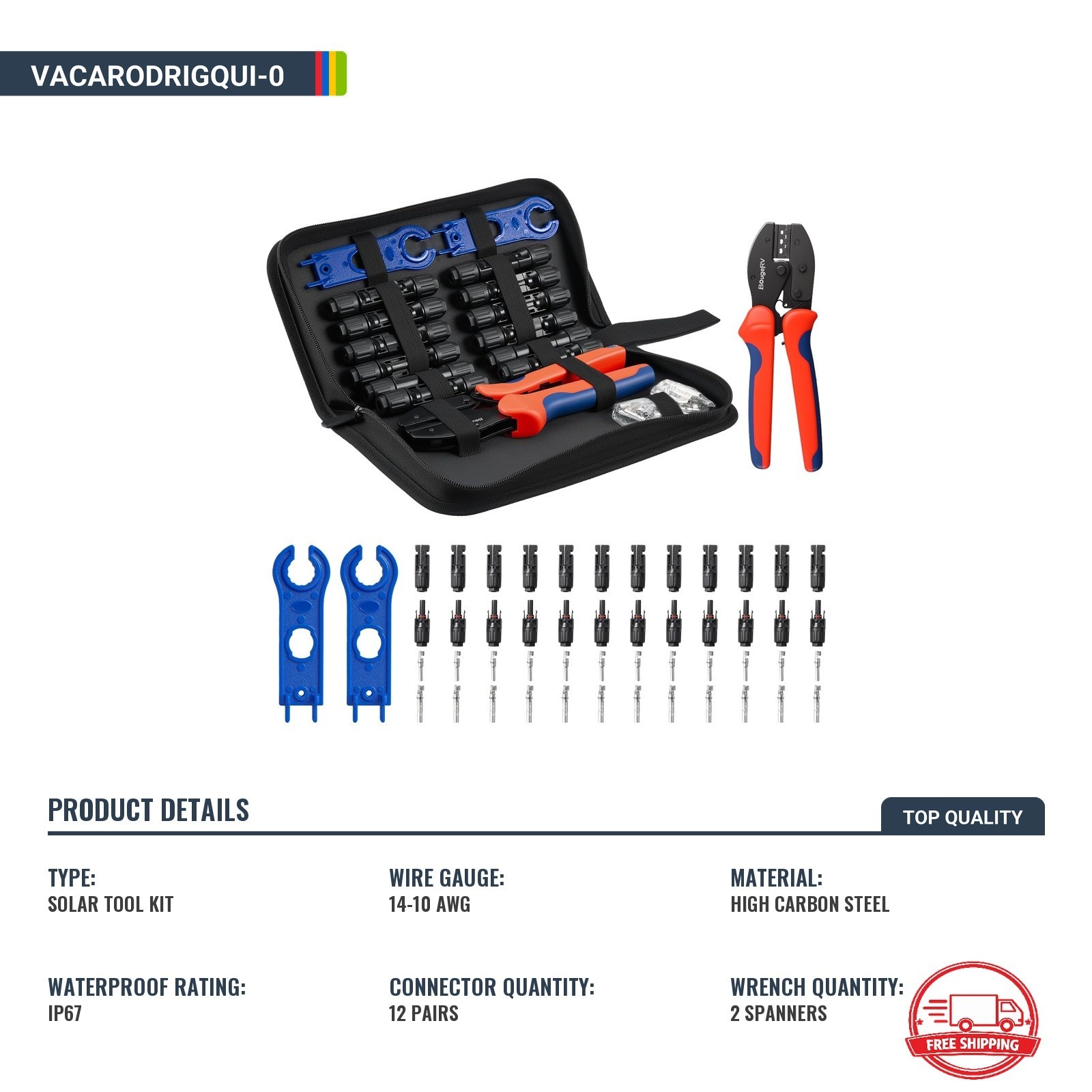 Kit Crimpadora Solar 12 Pares Conectores Llaves Panel Fotovoltaico 14 10 AWG