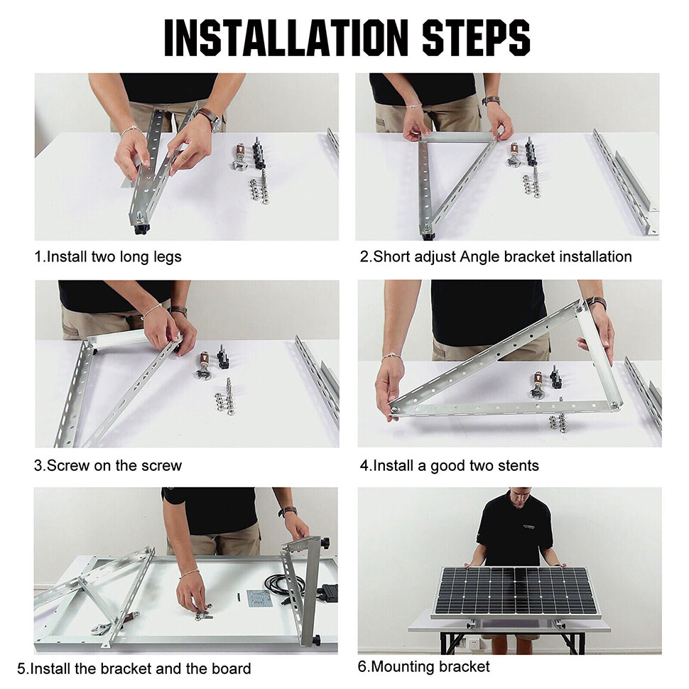 Solar Panel RV Tilt Mount Brackets Kit System Roof Flat Surface Adjustable Frame