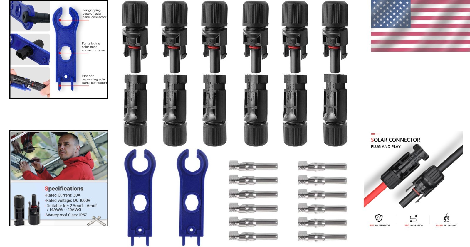 Heavy-Duty Male/Female Solar Connectors – 1000V & 30A Rated, Fast Installation