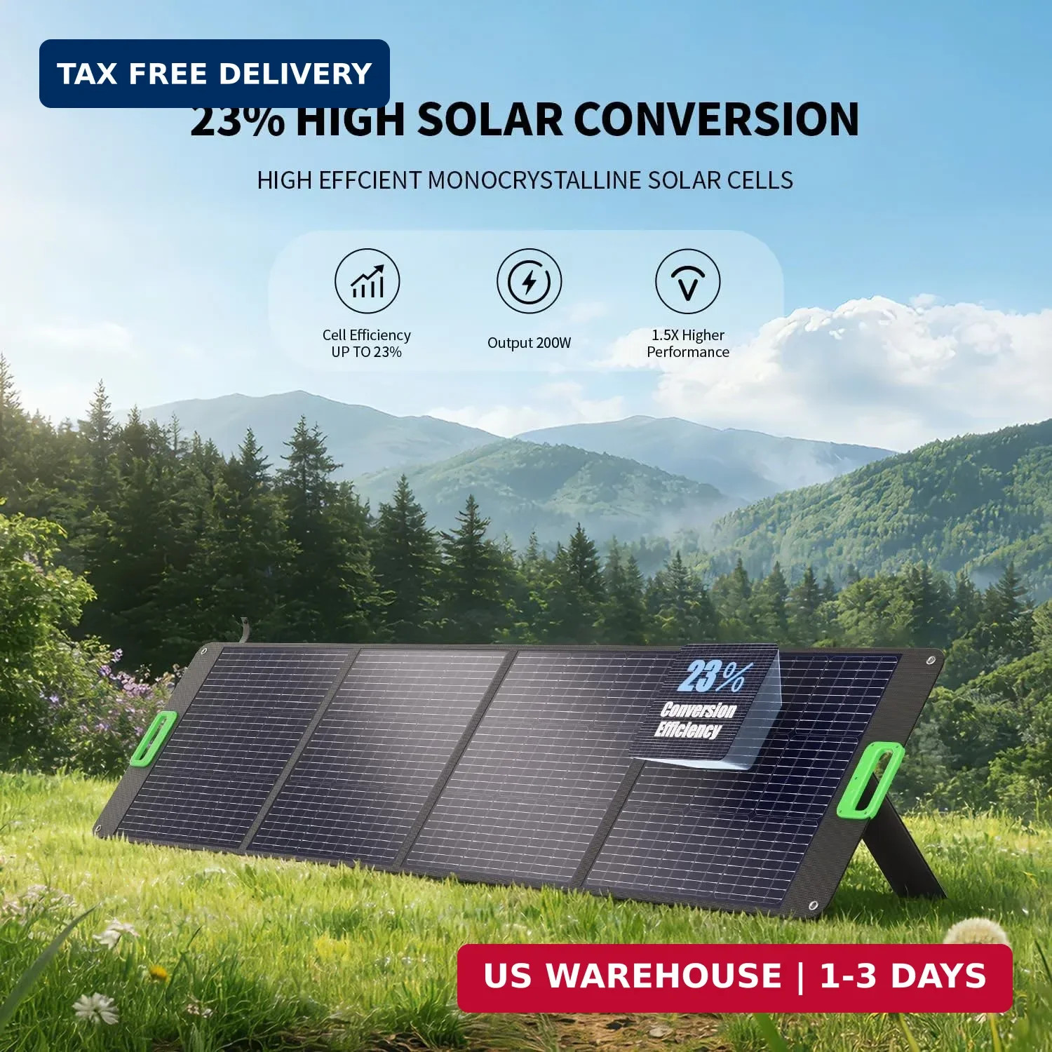 200W Portable Solar Panel Charger with 4 Kickstands, IP65 Waterproof Foldable So