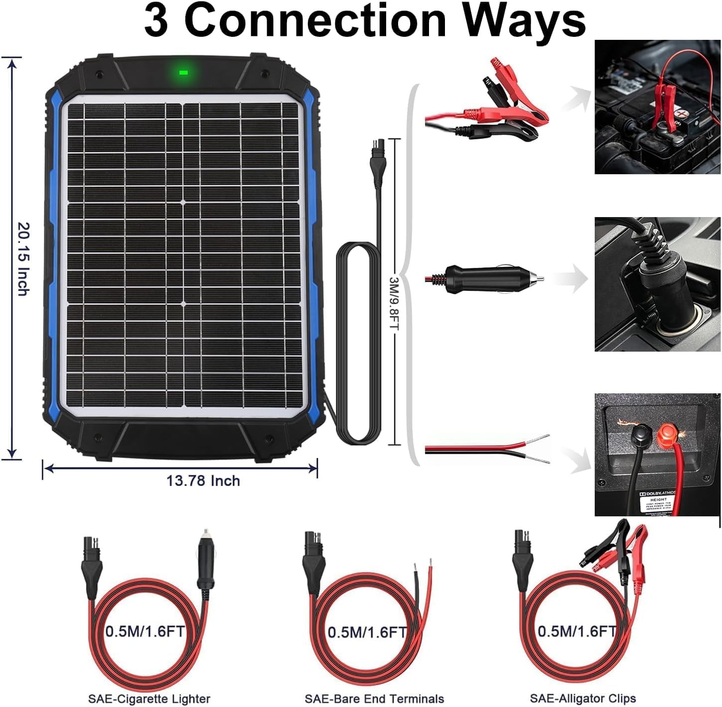 SUNER POWER 25W 12V Solar Battery Trickle Charger MPPT