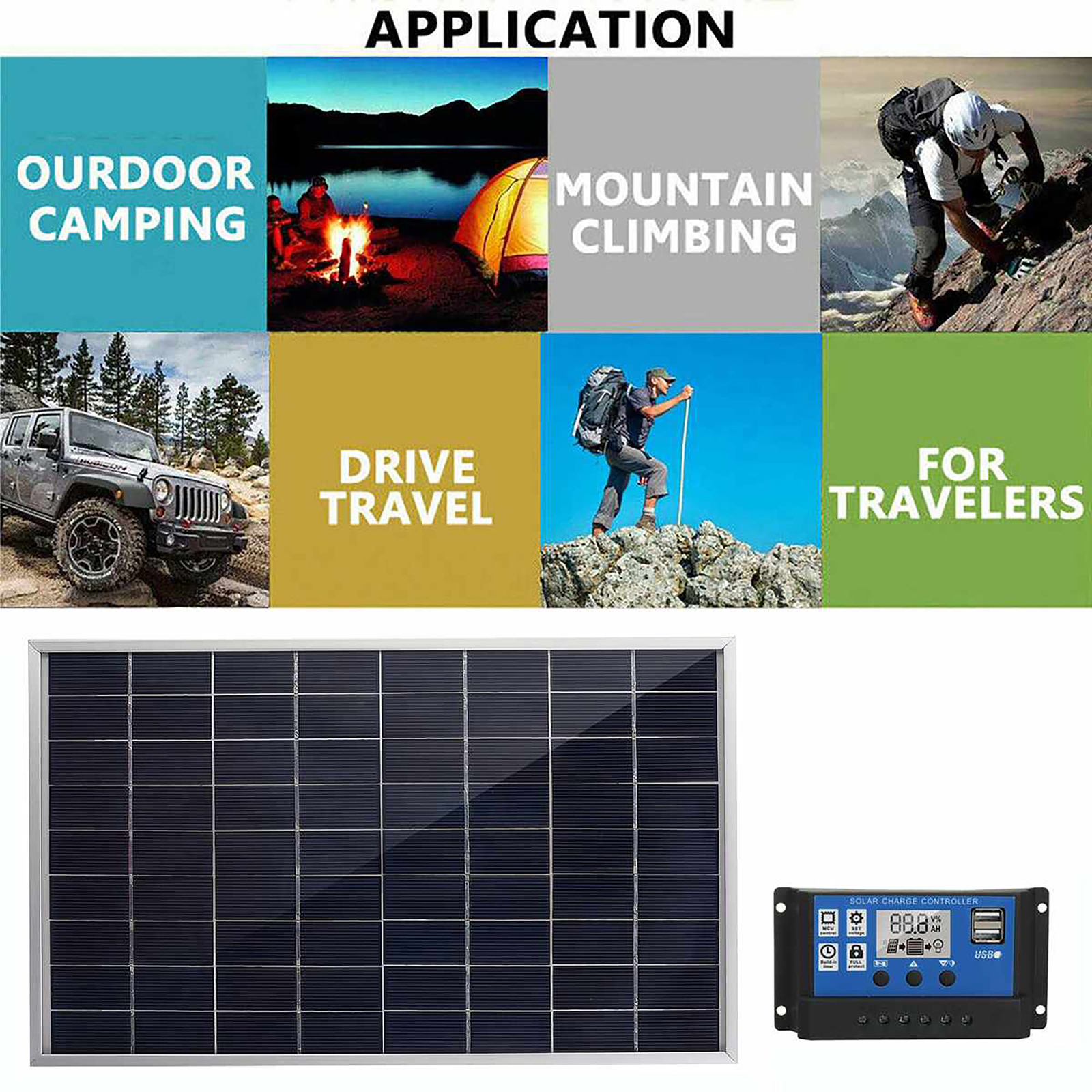 Trickle 30W Solar Panel w/ Controller 12V Battery Charger Kit Maintainer Car RV