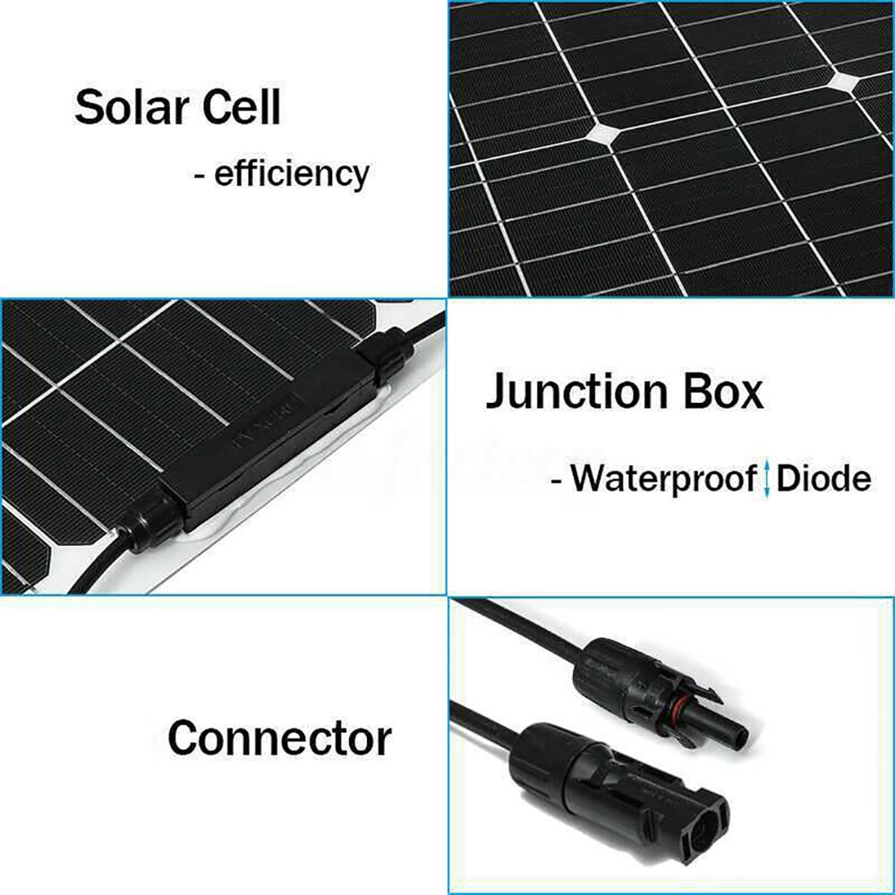 100W Flexible Solar Panel 18V Battery Charger Kit For RV/Boat/Car/Home US