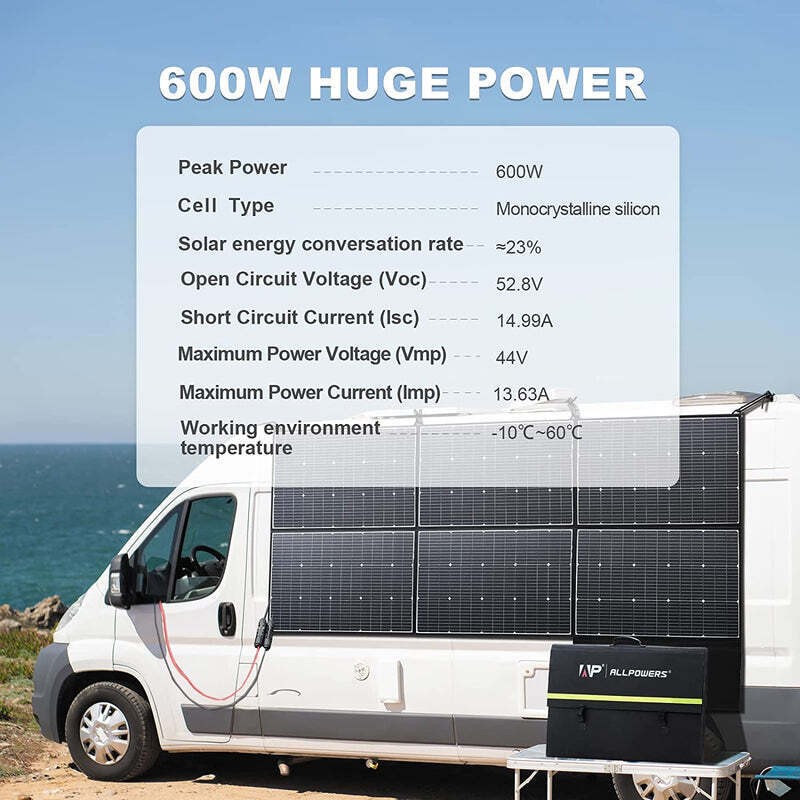 ALLPOWERS 600W Mono Foldable Solar Panel Waterproof IP67 Kit For Bank Generator