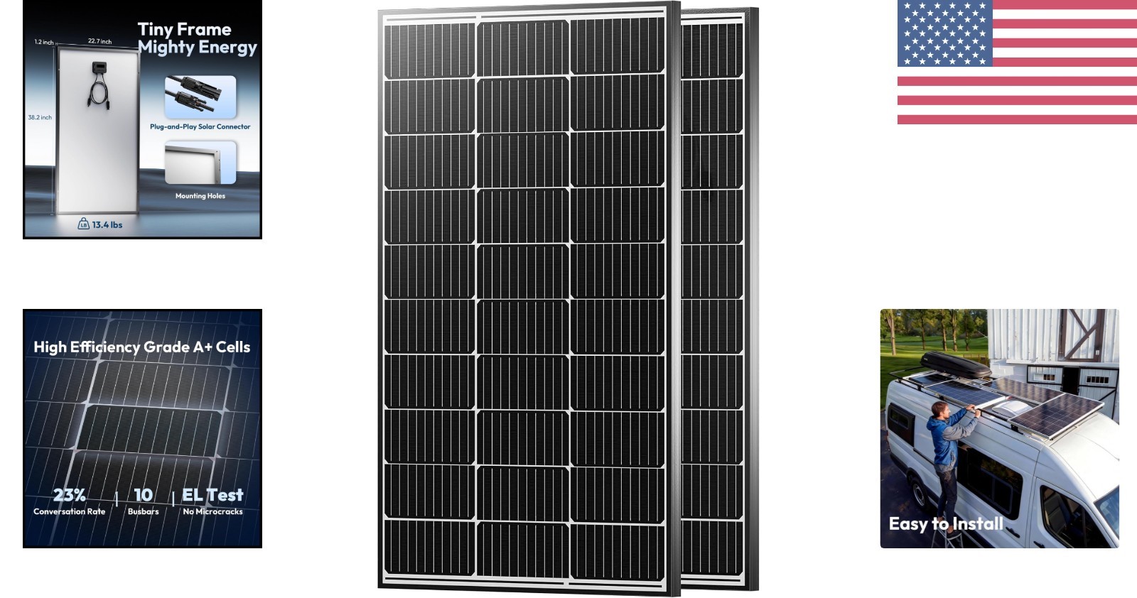 Lightweight 200 Watt Solar Panels | Easy-Clean, Durable, and Easy to Install