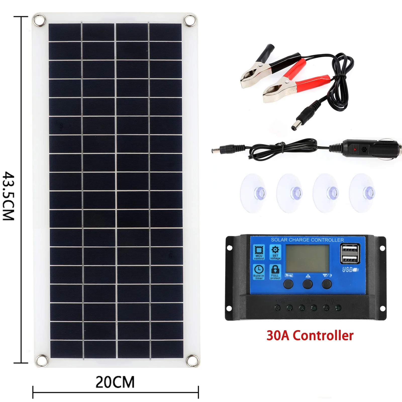 Solar Panel Kit 30W 12V Dual USB Output Solar Cells Solar Panel 20A 30A 40A 50A