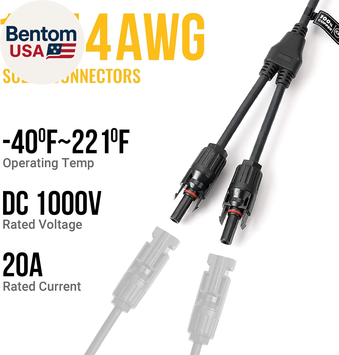 Solar Connectors Y Branch Parallel Adapter Cable Wire Plug Tool Kit for Solar Pa