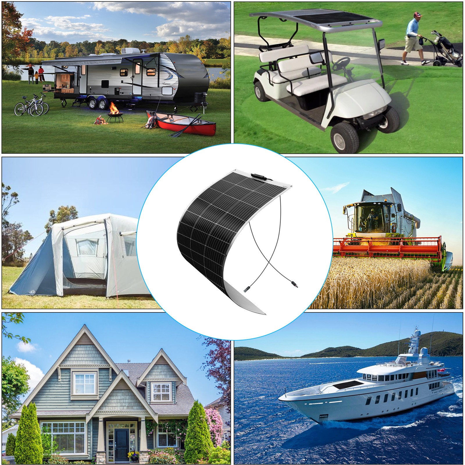 120W Solar Panel Flexible Monocrystalline PV Charging For RV Boats Camping White
