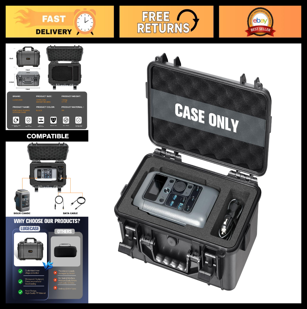 Portable Hard Case for Solar Generator – Waterproof Storage Box for Power Bank –